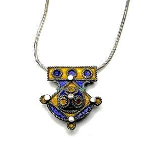 1990s Berber Enamel Small Blue/Yellow Pendant—From the Bazaars of Marrakesh—GUC